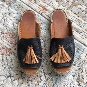 BUENO Navar Perforated Leather Tassel Slip On Espadrilles Slides Sandals